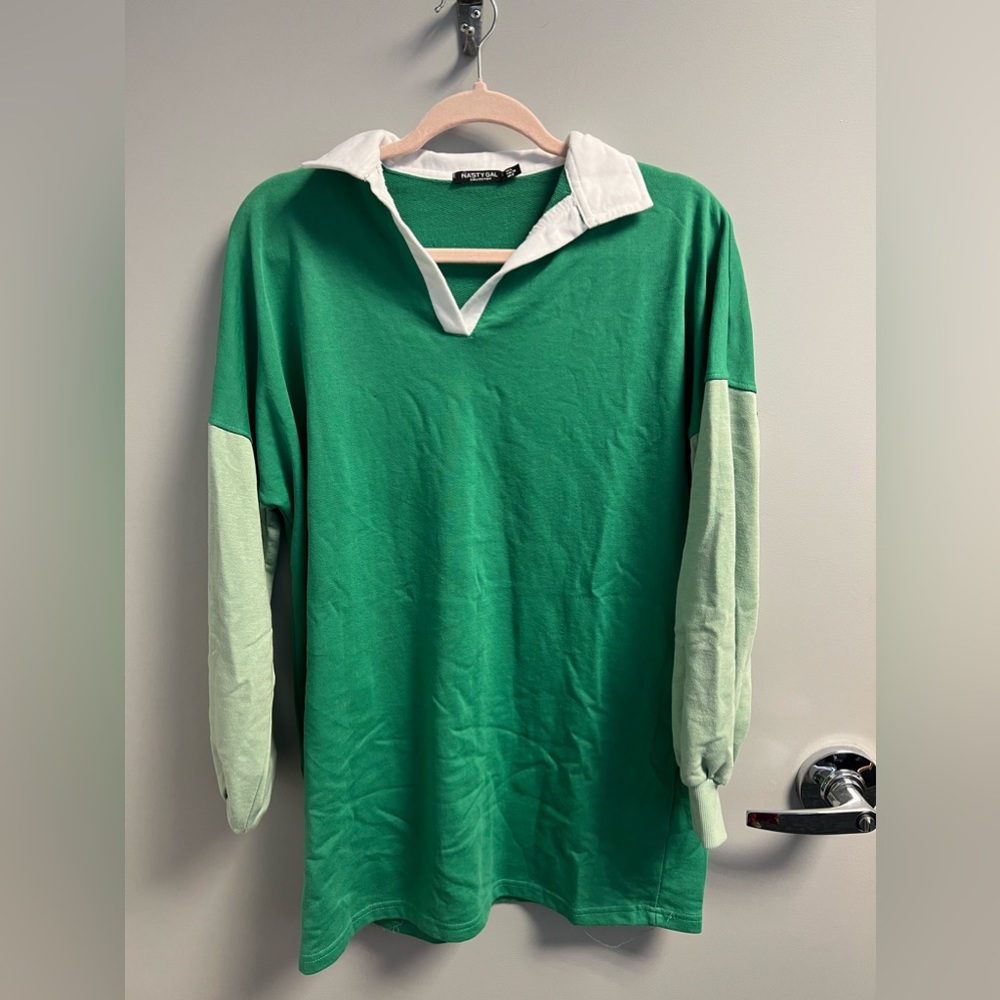 NastyGal Colour Block Polo Sweat Dress - Green - Size 4